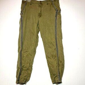 Anthropologie Women's Green Embroidered Elastic Waist Joggers Sz M